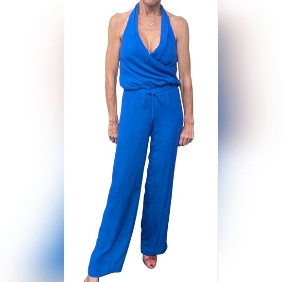 Haute Hippie Pants - Haute Hippie Silk Blue Halter Jumpsuit Wide Leg Resort Vacation XS